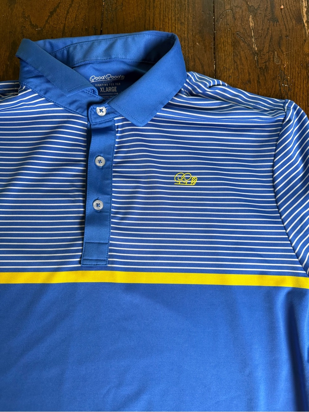 Good Good Golf Blue Striped Golf Polo with Yellow Accent XL